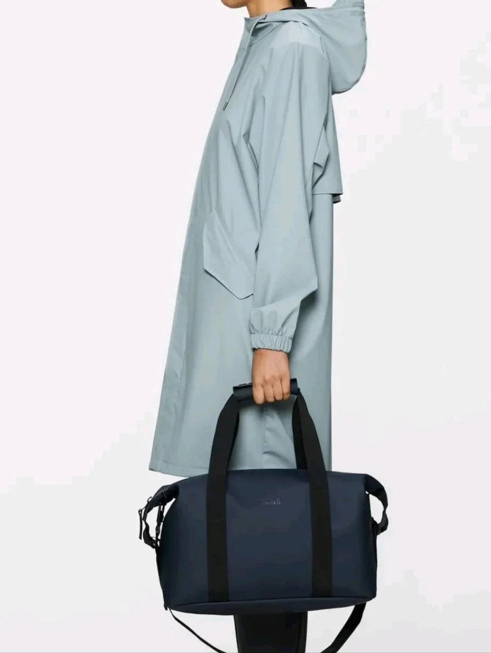 Rains Navy Small Unisex Waterproof Travel Duffel Bag with Black Straps